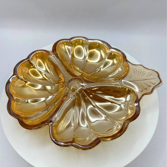 Vintage Jeanette Marigold Carnival Depression Glass Iridescent Doric Candy/Trink - Picture 5 of 9